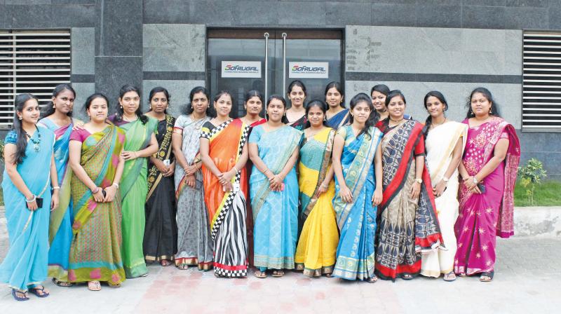 Good mothers Raghavi( 3rd from left) and Rohini (6th from left) with the team at Gofrugal. Good mothers Raghavi( 3rd from left) and Rohini (6th from left) with the team at Gofrugal.
