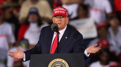  U.S. President Donald Trump makes a campaign stop at Miami-Opa Locka Executive Airport on November 1, 2020 in Opa Locka, Florida. (AFP)