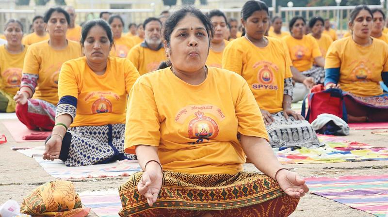 This year, the district administration is targeting a participation of over 70,000 people at the mass yoga session. This year, the district administration is targeting a participation of over 70,000 people at the mass yoga session.
