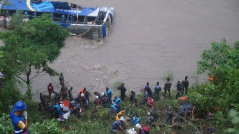 A search and rescue operation is underway but authorities are facing problems as the place is below the road. (Photo: ANI) A search and rescue operation is underway but authorities are facing problems as the place is below the road. (Photo: ANI)