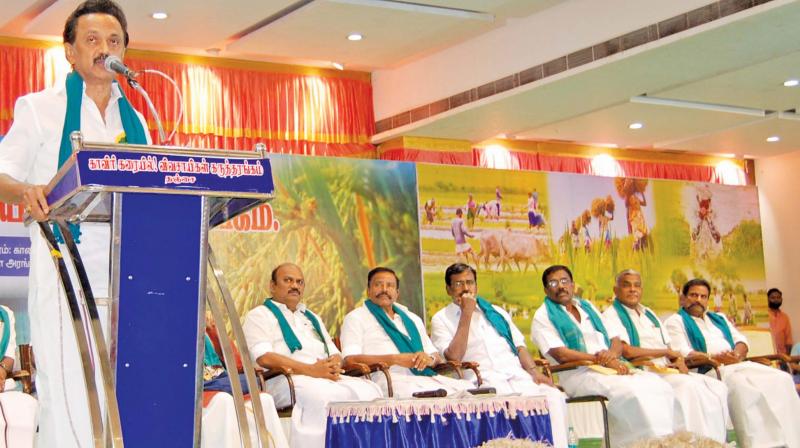 DMK president M.K. Stalin speaking at a ‘Seminar on Cauvery’ at Thanjavur, on Wednesday. (Photo: DC) DMK president M.K. Stalin speaking at a ‘Seminar on Cauvery’ at Thanjavur, on Wednesday. (Photo: DC)