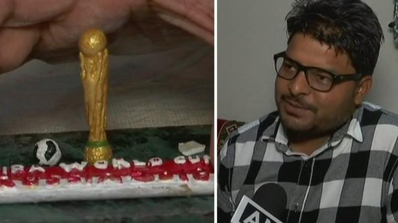 'I wanted to combine my crafting talent and passion for football to create something new. I am a huge fan of the game and that is why I chose to carve the FIFA world cup trophy,' Singh said. (Photo: ANI) 'I wanted to combine my crafting talent and passion for football to create something new. I am a huge fan of the game and that is why I chose to carve the FIFA world cup trophy,' Singh said. (Photo: ANI)