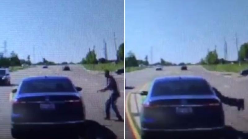 Dixon-resident Randy Tompkins saw a blue car driving into oncoming traffic and noticed that something was wrong with the driver and immediately jumped into save him. (Photo: Twitter/DixonPolice) Dixon-resident Randy Tompkins saw a blue car driving into oncoming traffic and noticed that something was wrong with the driver and immediately jumped into save him. (Photo: Twitter/DixonPolice)