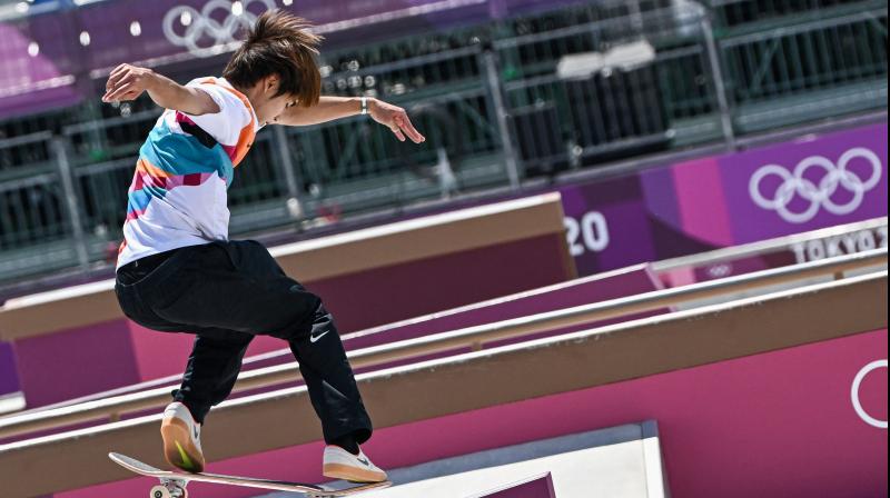 Japans Yuto Horigome competes in the mens street final during the Tokyo 2020 Olympic Games at Ariake Sports Park Skateboarding on Sunday. (Photo: AFP)