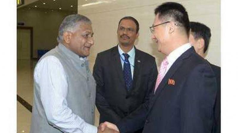 The MEA said V K Singh reiterated India's support to the joint peace initiative by leadership of both North Korea and South Korea. (Photo: KCNA) The MEA said V K Singh reiterated India's support to the joint peace initiative by leadership of both North Korea and South Korea. (Photo: KCNA)