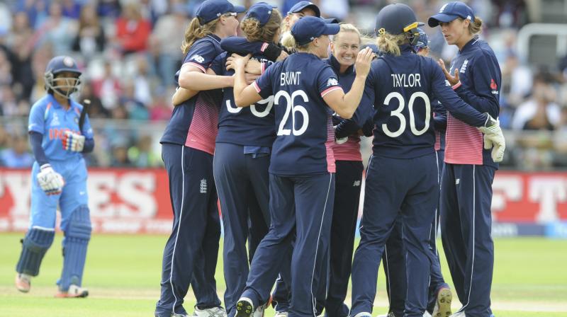 Wickets kept tumbling like nine pins for India after Harmanpreet Kaur's departure. (Photo: AP) Wickets kept tumbling like nine pins for India after Harmanpreet Kaur's departure. (Photo: AP)