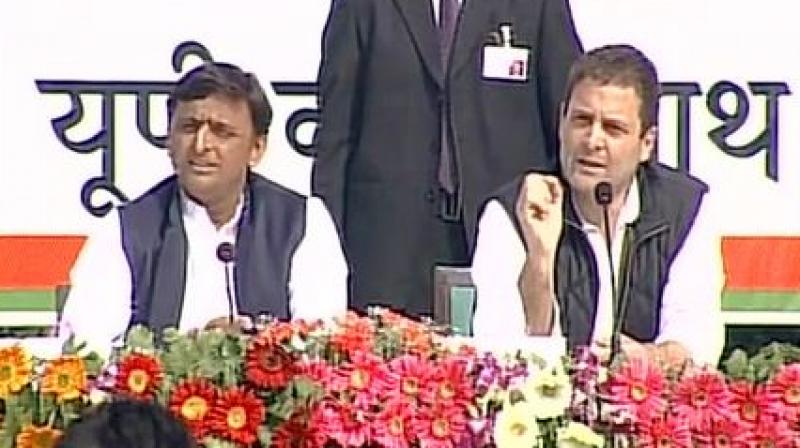 Congress Vice President Rahul Gandhi and UP Chief Minister Akhilesh Yadav. (Photo: ANI/Twitter) Congress Vice President Rahul Gandhi and UP Chief Minister Akhilesh Yadav. (Photo: ANI/Twitter)