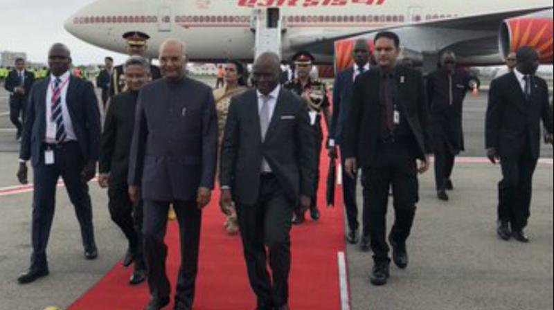Kovind arrived at the Cardinal Bernadine de Cotonou International Airport in Cotonou, the largest city in the West African country. (Photo: Twitter) Kovind arrived at the Cardinal Bernadine de Cotonou International Airport in Cotonou, the largest city in the West African country. (Photo: Twitter)
