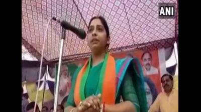 Sanghamitra Maurya, the daughter of UP cabinet minister Swami Prasad Maurya, on Wednesday said she would become a goon if anyone tries to bully the people of Badaun, the parliamentary constituency she is contesting from on a BJP ticket. (Photo: ANI)