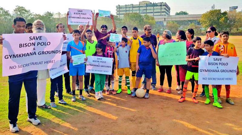 Members of ‘Save Bison Polo Ground’ campaign Members of ‘Save Bison Polo Ground’ campaign