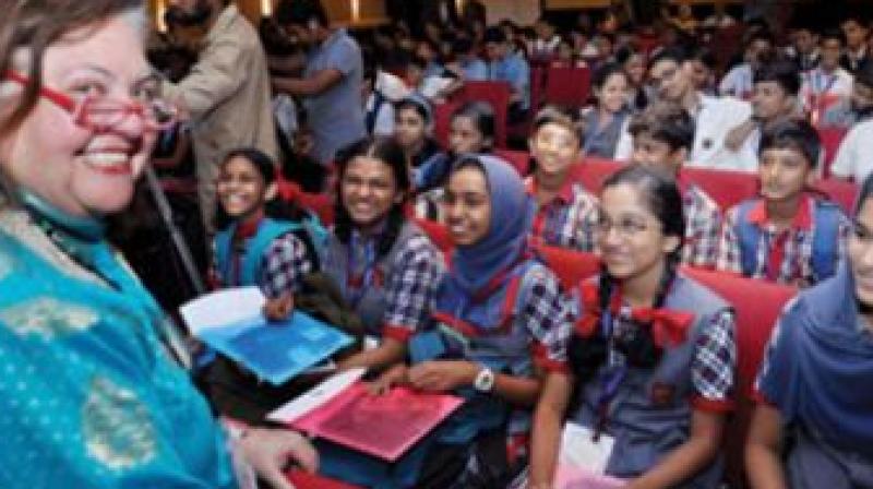 Digital privacy/security lawyer Dr Parry Aftab with schoolchildren at ‘Kids Glow’ session held as part of c0c0n X-2017 in Kochi on Friday. (Photo: SUNOJ NINAN MATHEW) Digital privacy/security lawyer Dr Parry Aftab with schoolchildren at ‘Kids Glow’ session held as part of c0c0n X-2017 in Kochi on Friday. (Photo: SUNOJ NINAN MATHEW)