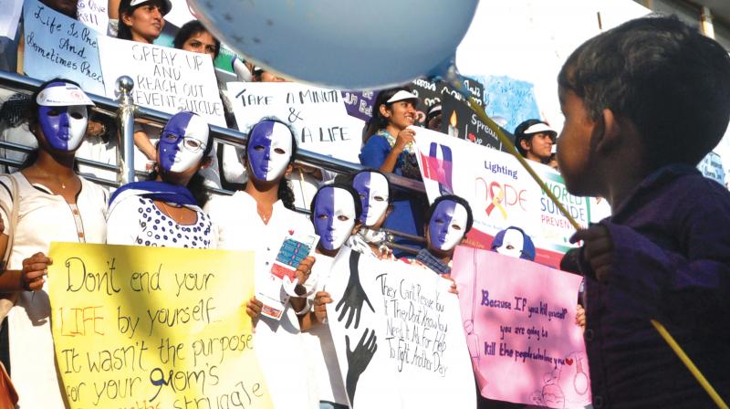 Members of Indian Association of Clinical Psychologists – Kerala Region staging awareness campaign as part of World Suicide Prevention Day in Kochi on Sunday. —Pic used for representative purpose Members of Indian Association of Clinical Psychologists – Kerala Region staging awareness campaign as part of World Suicide Prevention Day in Kochi on Sunday. —Pic used for representative purpose