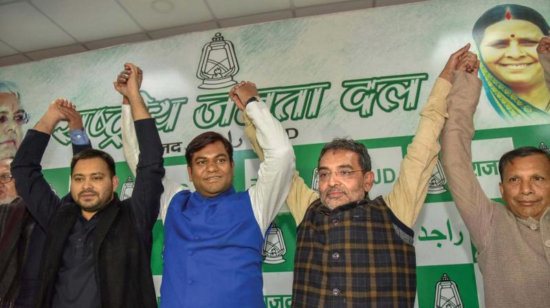 A file photo of RJD leader Tejashwi Yadav with other grand alliance leaders in Patna A file photo of RJD leader Tejashwi Yadav with other grand alliance leaders in Patna
