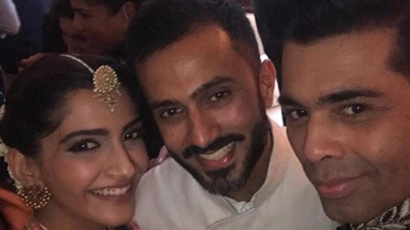 Sonam Kapoor and Anand Ahuja with Karan Johar. (Photo: Instagram) Sonam Kapoor and Anand Ahuja with Karan Johar. (Photo: Instagram)