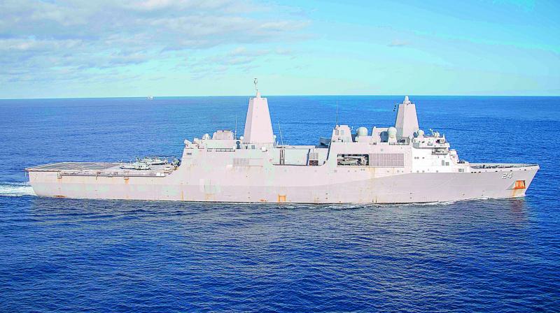 A handout picture released by the US NAVY on December 24, 2018, shows the San Antonio-class amphibious transport dock ship USS Arlington (LPD 24). (Photo - AFP) A handout picture released by the US NAVY on December 24, 2018, shows the San Antonio-class amphibious transport dock ship USS Arlington (LPD 24). (Photo - AFP)