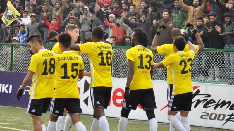 Kashmir's goals were scored by Ghanaian forward Kofi, Mason Robertson, Nagen Tamang, Gnohere Krizo and Surchandra Singh. (Photo: Twitter) Kashmir's goals were scored by Ghanaian forward Kofi, Mason Robertson, Nagen Tamang, Gnohere Krizo and Surchandra Singh. (Photo: Twitter)