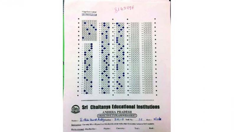 The OMR sheet with the wrong admission number The OMR sheet with the wrong admission number