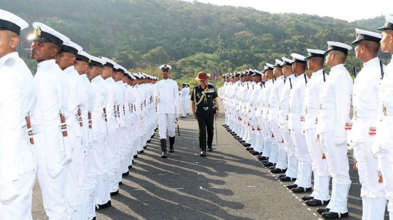 General Bipin Rawat, PVSM, UYSM, AVSM, YSM, SM, VSM, ADC, Chief of the Army Staff, inspecting the ceremonial guard at Indian Naval Academy, Ezhimala on Saturday. General Bipin Rawat, PVSM, UYSM, AVSM, YSM, SM, VSM, ADC, Chief of the Army Staff, inspecting the ceremonial guard at Indian Naval Academy, Ezhimala on Saturday.