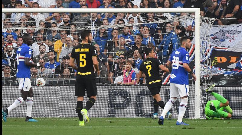 Alexis Sanchez scored and was sent off in his first start for Inter Milan as the Serie A leaders maintained their perfect record with a 3-1 win at Sampdoria on Saturday. (Photo:AP) Alexis Sanchez scored and was sent off in his first start for Inter Milan as the Serie A leaders maintained their perfect record with a 3-1 win at Sampdoria on Saturday. (Photo:AP)
