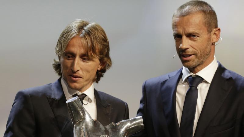 Real Madrid's achievement in winning the Champions League for the third season running was further recognised as Modric also won the UEFA award for the best midfielder of last season. (Photo: AP) Real Madrid's achievement in winning the Champions League for the third season running was further recognised as Modric also won the UEFA award for the best midfielder of last season. (Photo: AP)