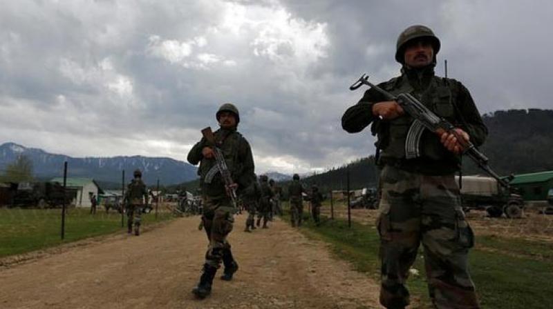 Security forces on Sunday gunned down five terrorists and seized a big cache of arms and ammunition from them following an encounter in Kulgam district of Jammu and Kashmir.(Representative Image) Security forces on Sunday gunned down five terrorists and seized a big cache of arms and ammunition from them following an encounter in Kulgam district of Jammu and Kashmir.(Representative Image)