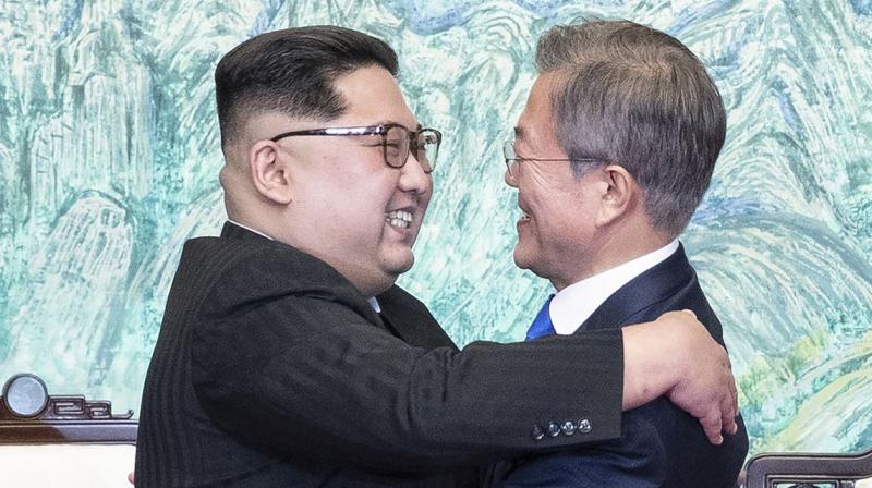 On Friday, Kim and South Korean President Moon Jae-in vowed 'complete denuclearisation' of the Korean peninsula in the first inter-Korean summit in more than a decade, but the declaration did not include concrete steps to reach that goal. (Photo: AP) On Friday, Kim and South Korean President Moon Jae-in vowed 'complete denuclearisation' of the Korean peninsula in the first inter-Korean summit in more than a decade, but the declaration did not include concrete steps to reach that goal. (Photo: AP)