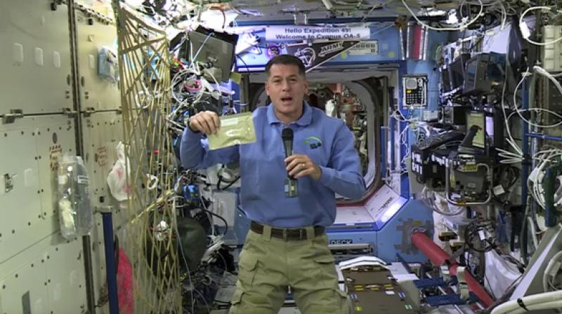 NASA astronaut Shane Kimbrough shows a pouch of turkey he will be preparing for his crew in celebration of the Thanksgiving holiday, aboard the International Space Station. (Photo: AP) NASA astronaut Shane Kimbrough shows a pouch of turkey he will be preparing for his crew in celebration of the Thanksgiving holiday, aboard the International Space Station. (Photo: AP)
