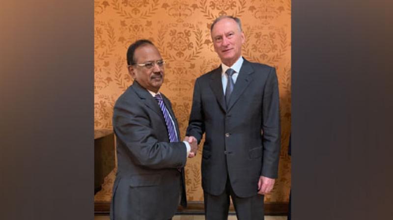 NSA Ajit Doval with Russian counterpart Nikolai Patrushev in Moscow on Wednesday. (Photo: ANI) NSA Ajit Doval with Russian counterpart Nikolai Patrushev in Moscow on Wednesday. (Photo: ANI)