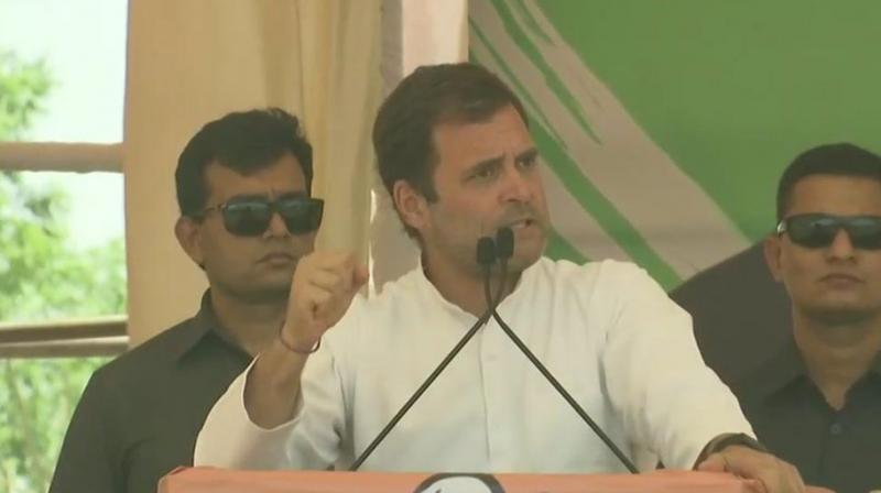 Gandhi said his party's proposed minimum income guarantee scheme Nyay will jump start the Indian economy and set right the "injustice" done due to GST and demonetisation. (Photo: ANI twitter) Gandhi said his party's proposed minimum income guarantee scheme Nyay will jump start the Indian economy and set right the "injustice" done due to GST and demonetisation. (Photo: ANI twitter)