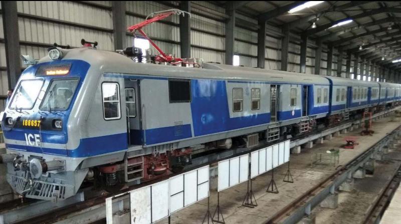 New three-phase MEMU at Kollam maintenance shed Inbox. (Photo: Krishna Kumar) New three-phase MEMU at Kollam maintenance shed Inbox. (Photo: Krishna Kumar)