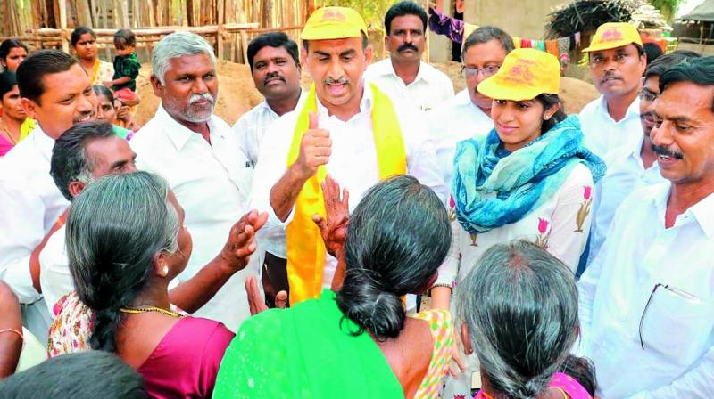 TD district president R. Srinivasa Reddy campaigning along with his daughter Sriyanka Reddy. TD district president R. Srinivasa Reddy campaigning along with his daughter Sriyanka Reddy.