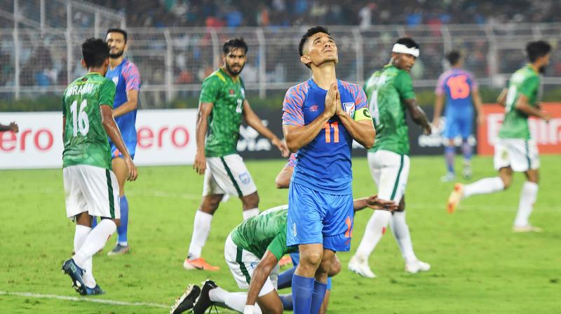 Inspirational captain Sunil Chhetri was not at his best as also goalkeeper Gurpreet Singh Sandhu. (Photo: AFP) Inspirational captain Sunil Chhetri was not at his best as also goalkeeper Gurpreet Singh Sandhu. (Photo: AFP)