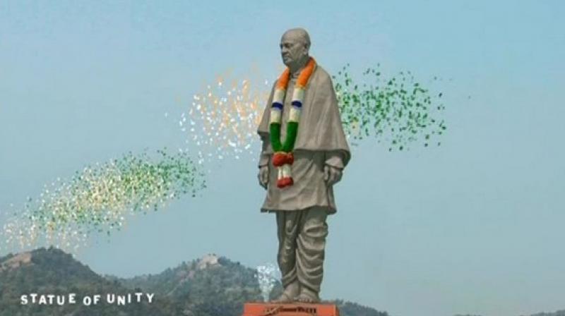 Located on Sadhu-Bet Island, Gujarat, the 182-metre tall statue occupies over 20,000 square meters and is surrounded by a 12 square km artificial lake. (Photo: ANI) Located on Sadhu-Bet Island, Gujarat, the 182-metre tall statue occupies over 20,000 square meters and is surrounded by a 12 square km artificial lake. (Photo: ANI)