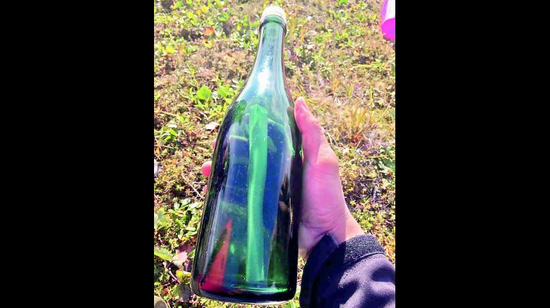 The bottle found by Tyler Ivanhoff in Alaska with the message in it. The bottle found by Tyler Ivanhoff in Alaska with the message in it.