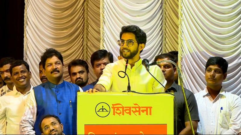 ‘I am doing this to build a new Maharashtra. I do not run after my dream, but will work for the dreams of others. This is the time to rid Maharashtra of unemployment and removing castes in the state,’ Aaditya Thackeray said. (Photo: Twitter | @ShivSena) ‘I am doing this to build a new Maharashtra. I do not run after my dream, but will work for the dreams of others. This is the time to rid Maharashtra of unemployment and removing castes in the state,’ Aaditya Thackeray said. (Photo: Twitter | @ShivSena)