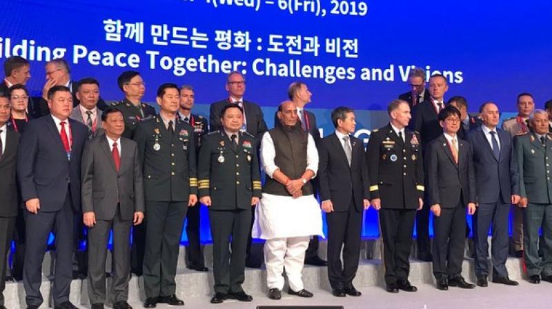 Union Defence Minister Rajnath Singh on Thursday stated that India has never been an aggressor in history but would not hesitate in using its strength to defend itself. (Photo: Twitter/ Rajnath Singh) Union Defence Minister Rajnath Singh on Thursday stated that India has never been an aggressor in history but would not hesitate in using its strength to defend itself. (Photo: Twitter/ Rajnath Singh)