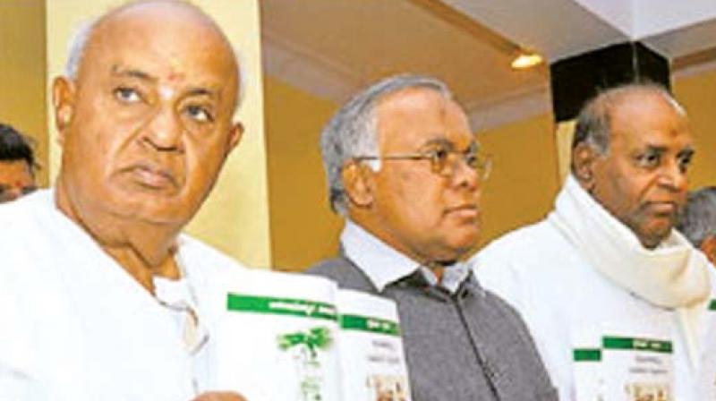 Former PM Deve Gowda and former minister PGR Sindhia in a file photo. Former PM Deve Gowda and former minister PGR Sindhia in a file photo.