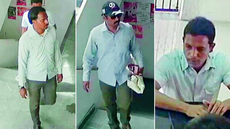 Some of the suspects that were recorded by CC cameras at the mini Muthoot branch on Tuesday. Some of the suspects that were recorded by CC cameras at the mini Muthoot branch on Tuesday.