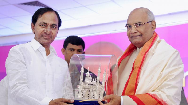 BJP Presidential nominee Ram Nath Kovind with Telangana Chief Minister K Chandrashekhar Rao at a meeting in Hyderabad. (Photo: PTI) BJP Presidential nominee Ram Nath Kovind with Telangana Chief Minister K Chandrashekhar Rao at a meeting in Hyderabad. (Photo: PTI)