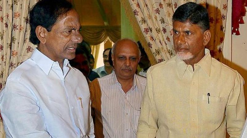 Telangana Chief Minister K. Chandrashekar Rao and Andhra Pradesh Chief Minister N. Chandrababu Naidu Telangana Chief Minister K. Chandrashekar Rao and Andhra Pradesh Chief Minister N. Chandrababu Naidu