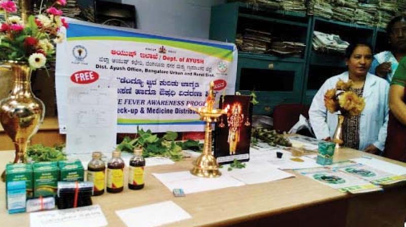 The State Health Department has established 'Ayush Dengue Clinics' at District General Hospitals, from where Ayush units are functioning. The State Health Department has established 'Ayush Dengue Clinics' at District General Hospitals, from where Ayush units are functioning.