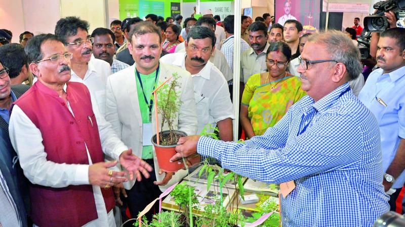 Union minister of state (Independent charge) for AYUSH, Shripad Yesso Naik takes a look at the exhibition after inaugurating the four-day National Arogya Fair-2017 at Andhra University ground in Visakhapatnam on Friday. (Photo: DC) Union minister of state (Independent charge) for AYUSH, Shripad Yesso Naik takes a look at the exhibition after inaugurating the four-day National Arogya Fair-2017 at Andhra University ground in Visakhapatnam on Friday. (Photo: DC)