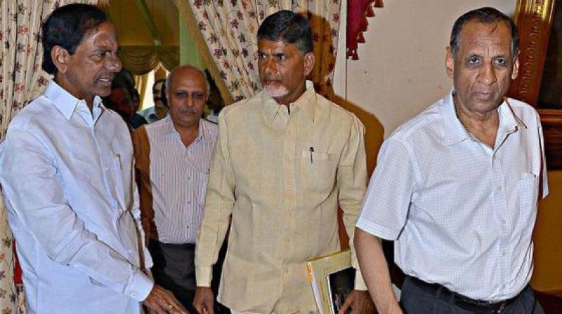 Telangana CM K Chandrashekar Rao and his Andhra Pradesh counterpart N Chandrababu Naidu. Telangana CM K Chandrashekar Rao and his Andhra Pradesh counterpart N Chandrababu Naidu.