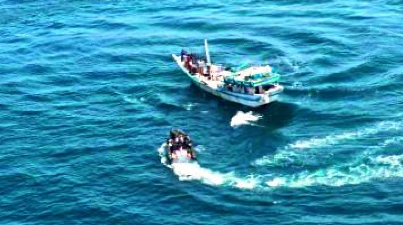 Marine commandos circle a pirate boat as they foil the latter’s attempt to hijack an Indian bulk carrier, in the Gulf of Eden on Friday. (Photo: via web) Marine commandos circle a pirate boat as they foil the latter’s attempt to hijack an Indian bulk carrier, in the Gulf of Eden on Friday. (Photo: via web)