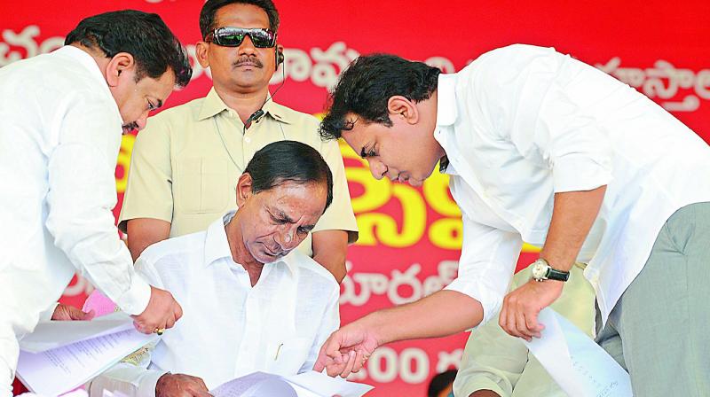 Chief Minister K. Chandrasekhar Rao and IT minister K.T. Rama Rao. Chief Minister K. Chandrasekhar Rao and IT minister K.T. Rama Rao.