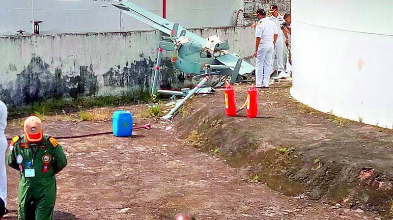 The remotely-piloted aircraft of the Indian Navy which crashed during take-off outside the Naval base of Kochi on Tuesday. — VIA WEB. The remotely-piloted aircraft of the Indian Navy which crashed during take-off outside the Naval base of Kochi on Tuesday. — VIA WEB.