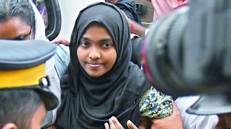 Hadiya arrives at the Cochin International airport to board the flight to Delhi. (Photo: DC) Hadiya arrives at the Cochin International airport to board the flight to Delhi. (Photo: DC)