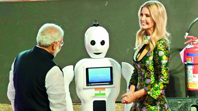 Prime Minister Narendra Modi greets Ivanka Trump, daughter and adviser to the US President, during the inauguration of the Global Entrepreneurship Summit 2017 in Hyderabad on Tuesday. Prime Minister Narendra Modi greets Ivanka Trump, daughter and adviser to the US President, during the inauguration of the Global Entrepreneurship Summit 2017 in Hyderabad on Tuesday.