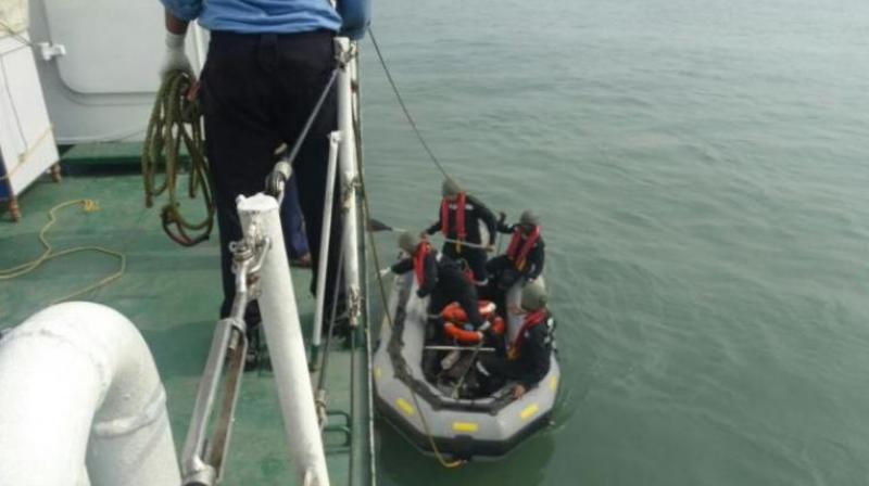The chopper, Dauphin N3, bearing registration number VT-PWA, took off from Juhu aerodrome at 10.25 am, with five ONGC employees and two pilots on board. (Photo: ANI) The chopper, Dauphin N3, bearing registration number VT-PWA, took off from Juhu aerodrome at 10.25 am, with five ONGC employees and two pilots on board. (Photo: ANI)