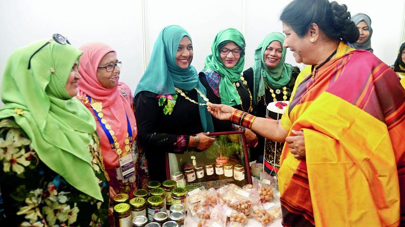 Nannapaneni Rajakumari interacts with delegates at the International Conference of Women Entrepreneurs on Innovation Incubation and Industrialisation at Novotel Hotel. in Visakhapatnam on Friday. Nannapaneni Rajakumari interacts with delegates at the International Conference of Women Entrepreneurs on Innovation Incubation and Industrialisation at Novotel Hotel. in Visakhapatnam on Friday.